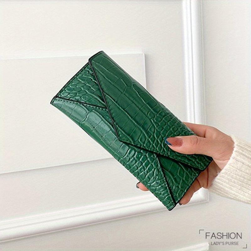 Crocodile Embossed Long Women's Wallet Envelop Clutch