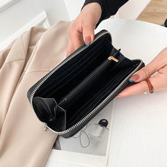 Faux Leather Clutch Zip Wallet Card Purse Buckle