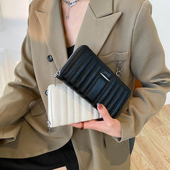 Faux Leather Clutch Zip Wallet Card Purse Buckle