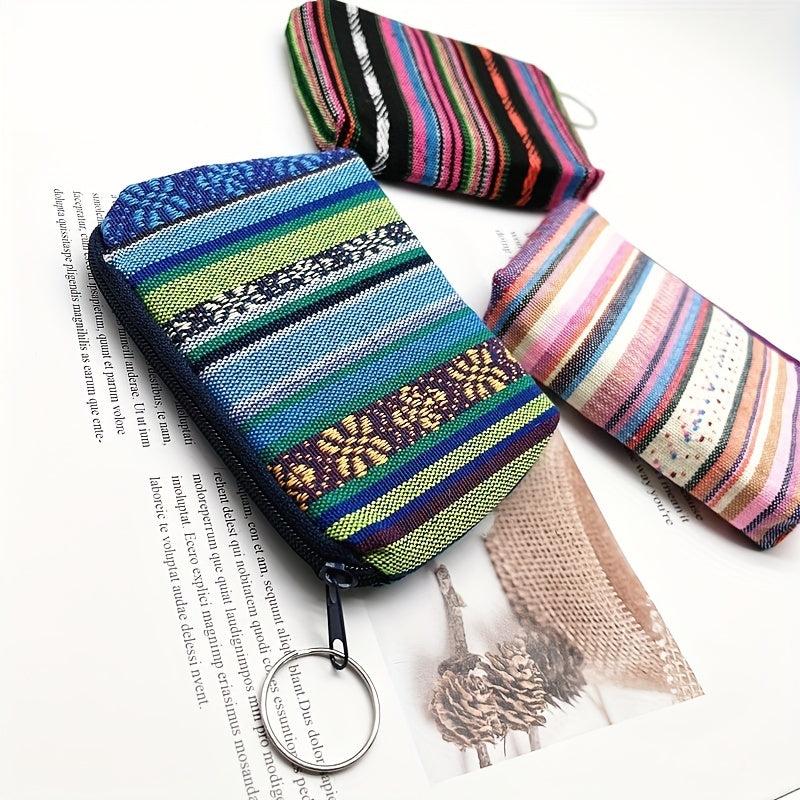 Striped Pattern Zipper Pouch Lightweight Clutch Coin Purse