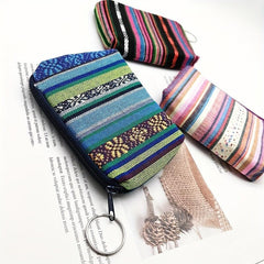 Striped Pattern Zipper Pouch Lightweight Clutch Coin Purse