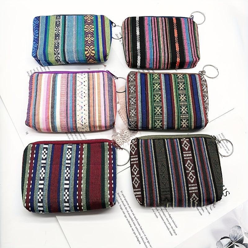 Striped Pattern Zipper Pouch Lightweight Clutch Coin Purse