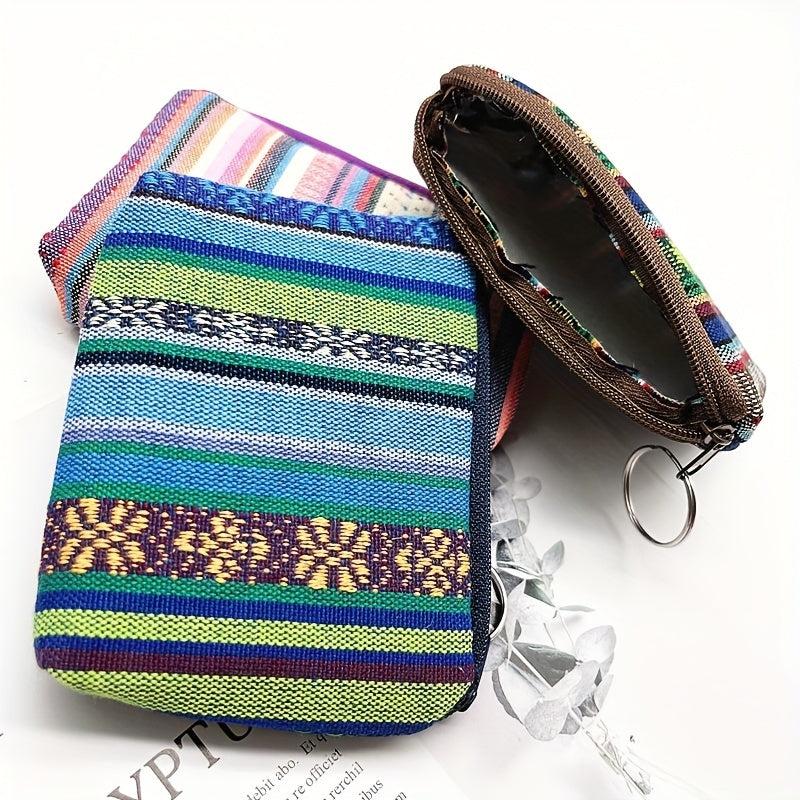 Striped Pattern Zipper Pouch Lightweight Clutch Coin Purse