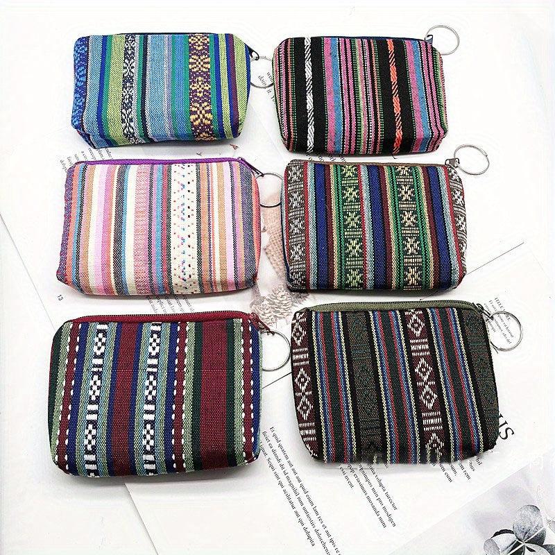 Striped Pattern Zipper Pouch Lightweight Clutch Coin Purse