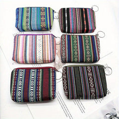 Striped Pattern Zipper Pouch Lightweight Clutch Coin Purse