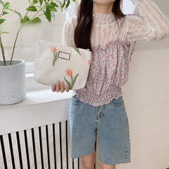 Tulip Pattern Storage Handbag Lightweight All Match Satchel Bag