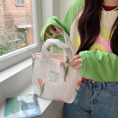 Tulip Pattern Storage Handbag Lightweight All Match Satchel Bag
