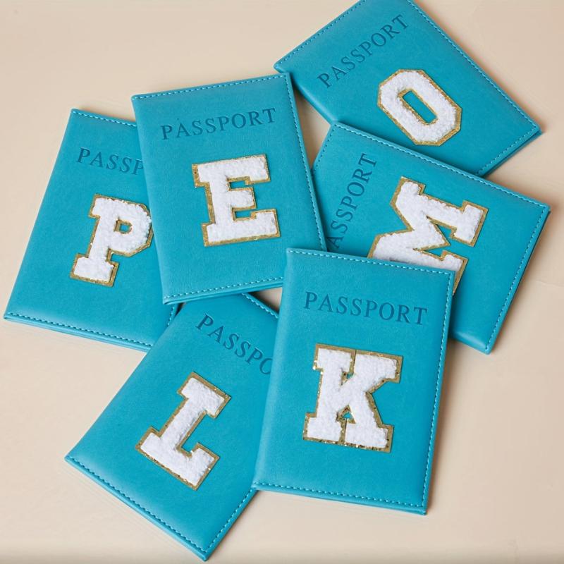 Chenille Letter Patched Passport Holder PU Leather Portable Bifold Wallet