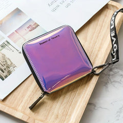 Women's Laser Square Bag Zip Around Coin Purse Wallet