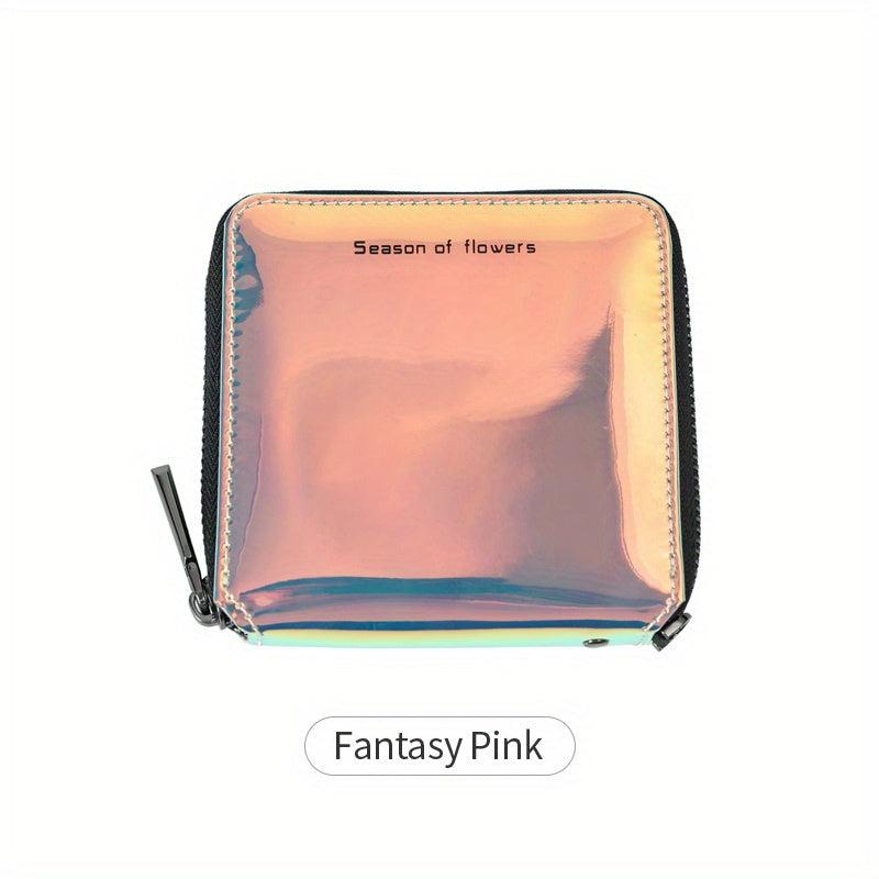 Women's Laser Square Bag Zip Around Coin Purse Wallet