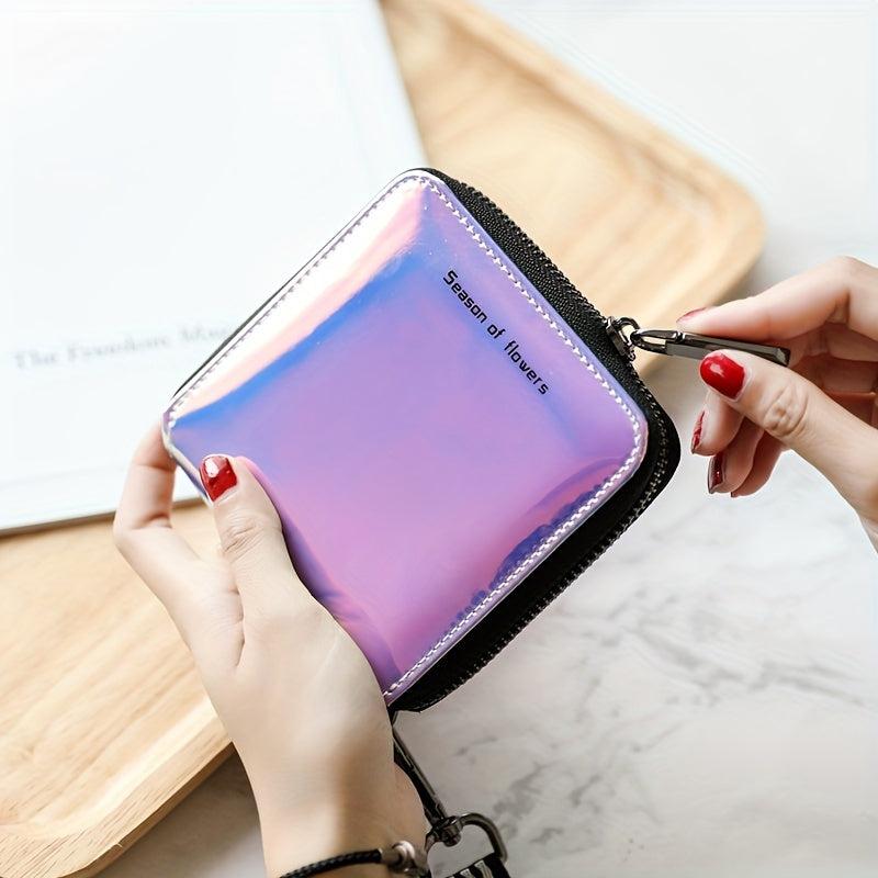 Women's Laser Square Bag Zip Around Coin Purse Wallet