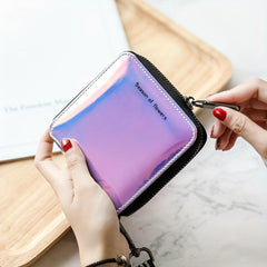Women's Laser Square Bag Zip Around Coin Purse Wallet