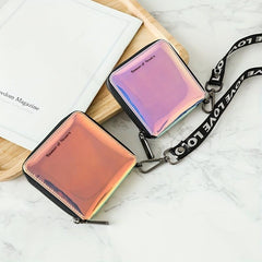 Women's Laser Square Bag Zip Around Coin Purse Wallet