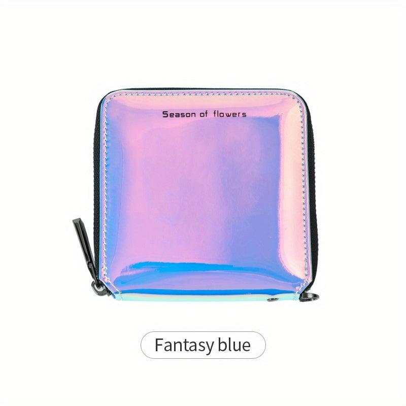 Women's Laser Square Bag Zip Around Coin Purse Wallet