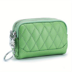 Quilted Coin Purse Clutch with Zipper and Keyring