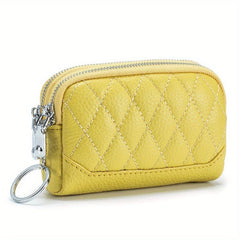 Quilted Coin Purse Clutch with Zipper and Keyring
