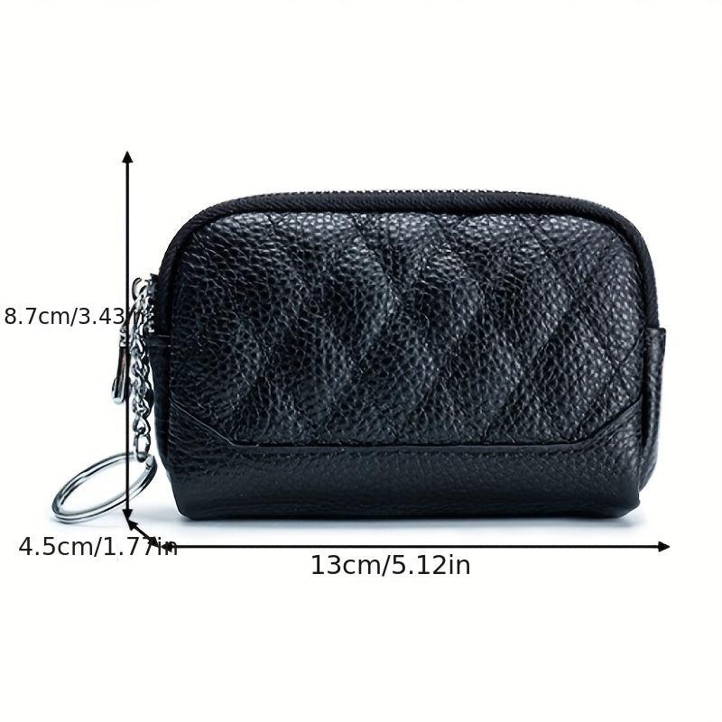 Quilted Coin Purse Clutch with Zipper and Keyring