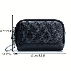 Quilted Coin Purse Clutch with Zipper and Keyring