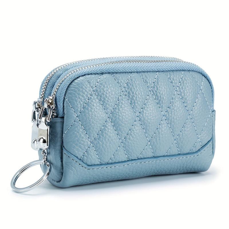 Quilted Coin Purse Clutch with Zipper and Keyring