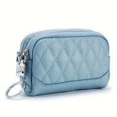 Quilted Coin Purse Clutch with Zipper and Keyring