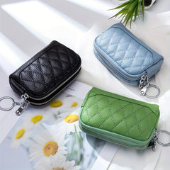 Quilted Coin Purse Clutch with Zipper and Keyring