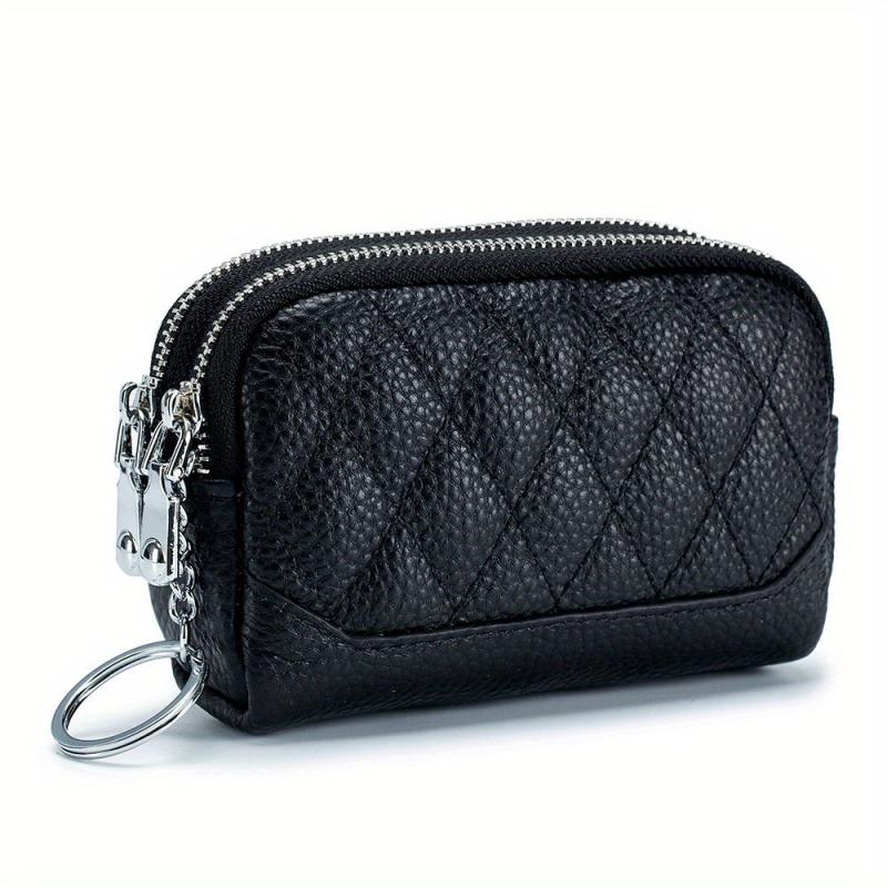 Quilted Coin Purse Clutch with Zipper and Keyring