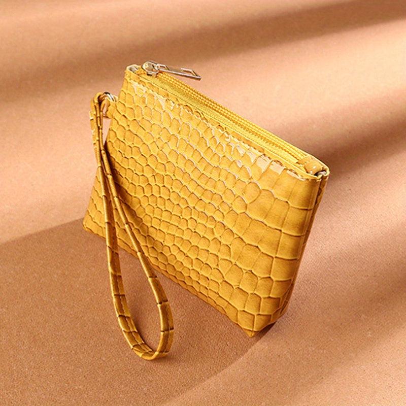 Vintage Crocodile Embossed Clutch Coin Purse Zip Bag