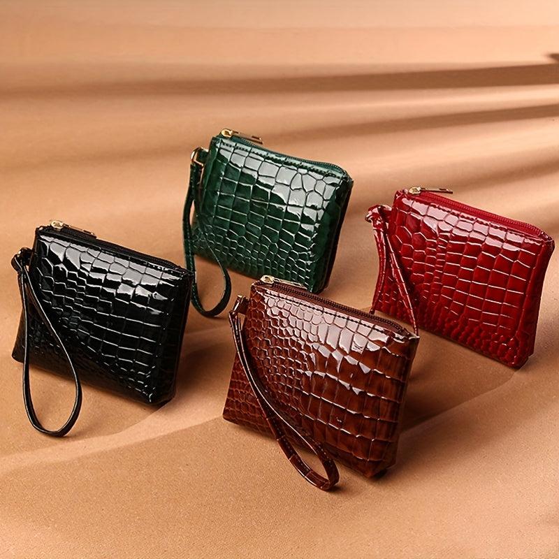 Vintage Crocodile Embossed Clutch Coin Purse Zip Bag
