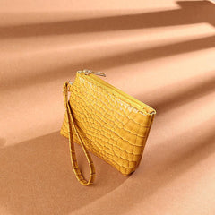 Crocodile Pattern Zip Coin Purse Clutch Wallet with Wristband