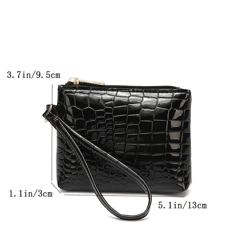 Crocodile Pattern Zip Coin Purse Clutch Wallet with Wristband