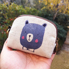 Cartoon Animal Pattern Coin Purse Zipper Clutch Wallet Canvas Storage Pouch