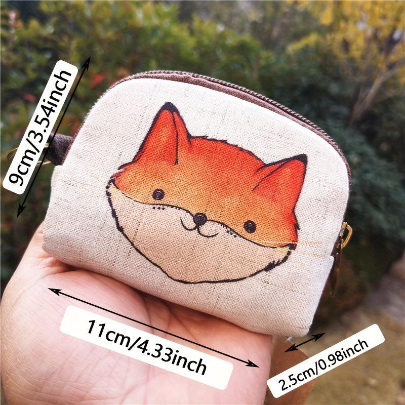 Cartoon Animal Pattern Coin Purse Zipper Clutch Wallet Canvas Storage Pouch