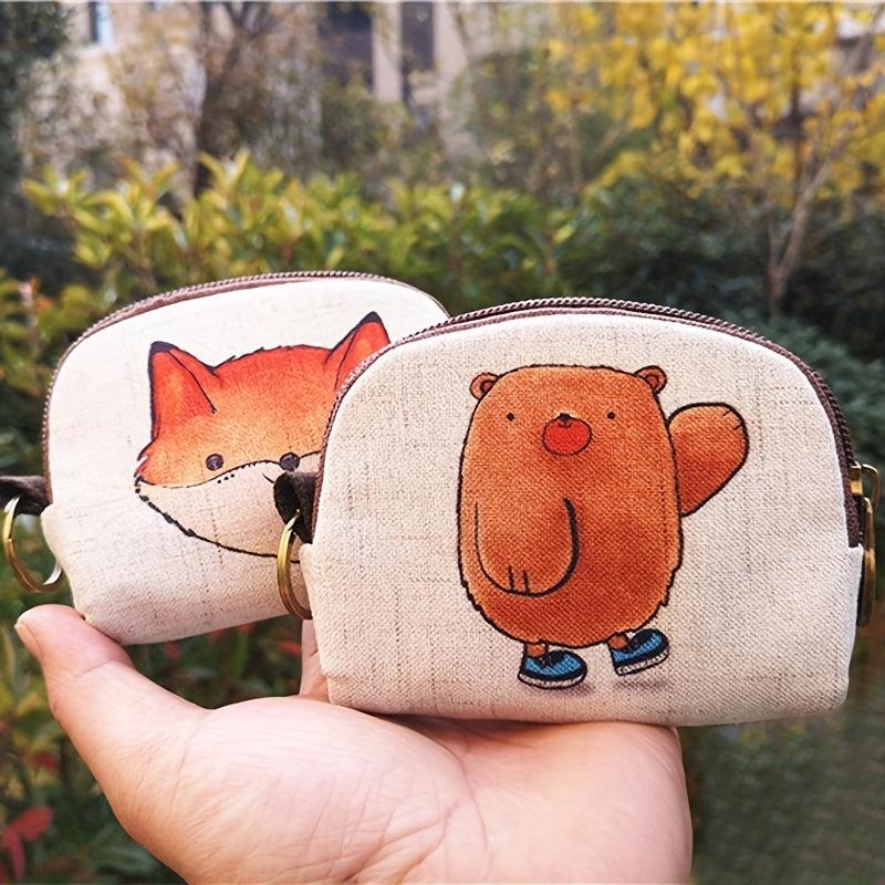 Cartoon Animal Pattern Coin Purse Zipper Clutch Wallet Canvas Storage Pouch
