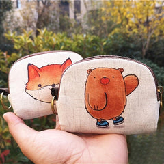 Cartoon Animal Pattern Coin Purse Zipper Clutch Wallet Canvas Storage Pouch