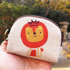 Cartoon Animal Pattern Coin Purse Zipper Clutch Wallet Canvas Storage Pouch