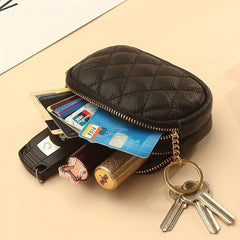 Quilted Detail Coin Purse Zipper Wallet Portable Storage Pouch