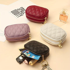 Quilted Detail Coin Purse Zipper Wallet Portable Storage Pouch