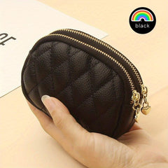 Quilted Detail Coin Purse Zipper Wallet Portable Storage Pouch
