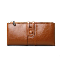 Retro Style Zipper Wallet Faux Leather Solid Color
