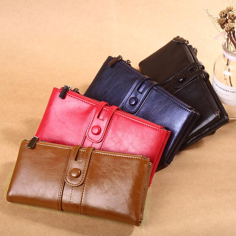 Retro Style Zipper Wallet Faux Leather Solid Color