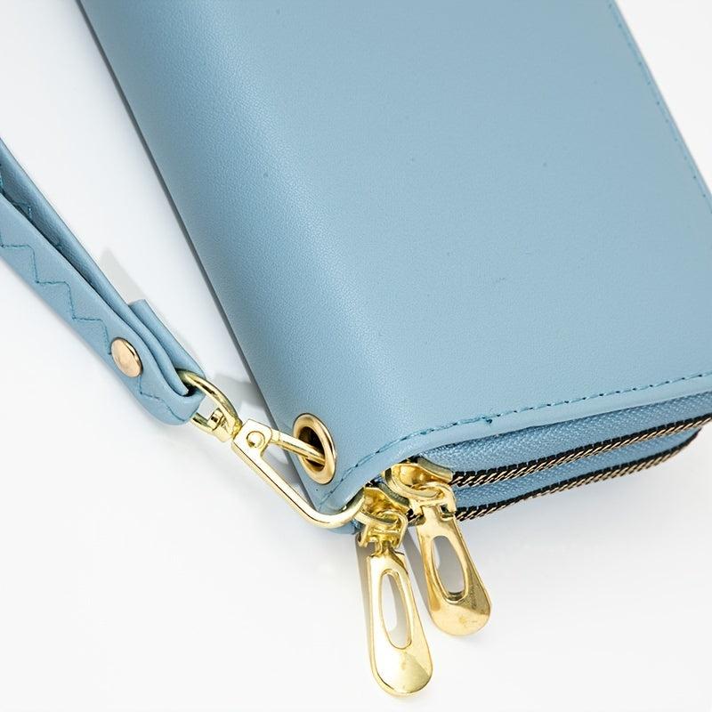 Double Zipper Long Purse Faux Leather Clutch Wallet Large Capacity