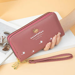 Double Zipper Long Purse Faux Leather Clutch Wallet Large Capacity
