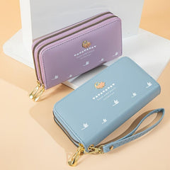 Double Zipper Long Purse Faux Leather Clutch Wallet Large Capacity