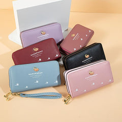 Double Zipper Long Purse Faux Leather Clutch Wallet Large Capacity