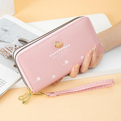 Double Zipper Long Purse Faux Leather Clutch Wallet Large Capacity
