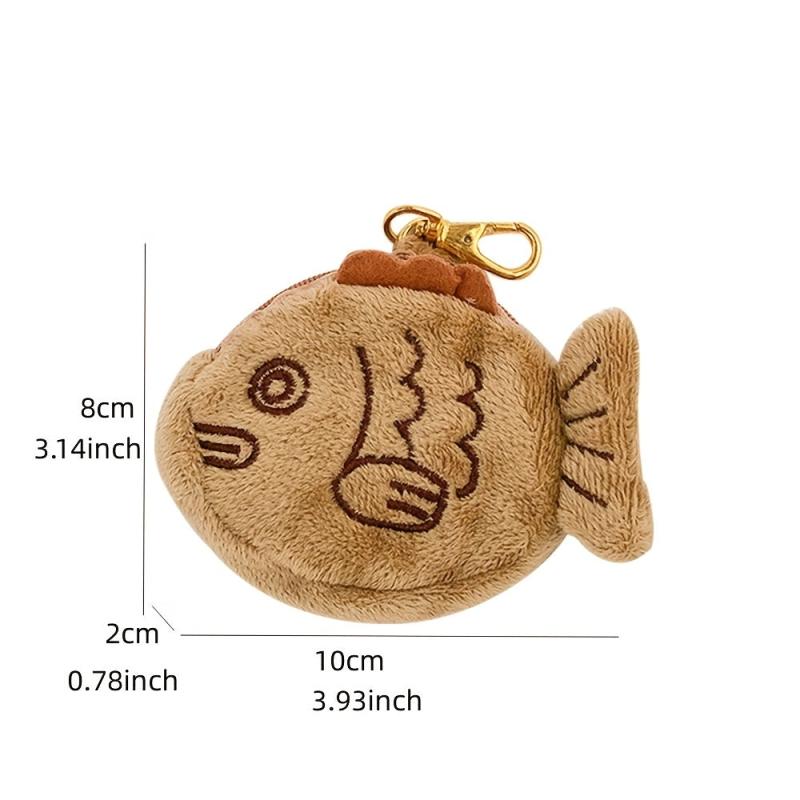 Mini Fish Coin Purse Plush Storage Bag Zipper Wrist Bag Key Ring