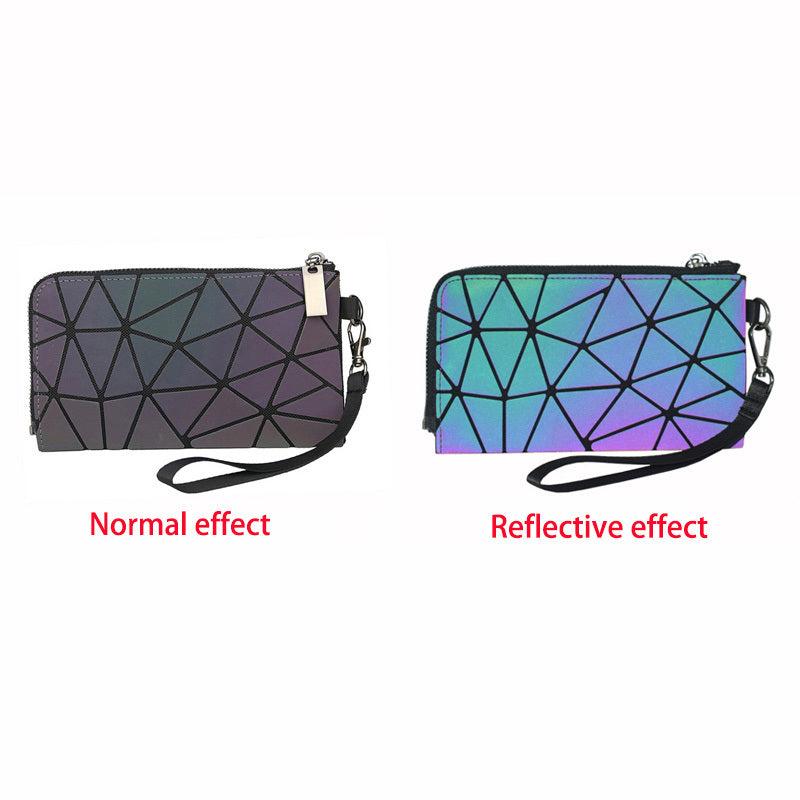 Geometric Pattern Reflective Wallet with Wristlet