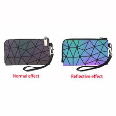Geometric Pattern Reflective Wallet with Wristlet