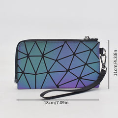 Geometric Pattern Reflective Wallet with Wristlet