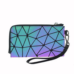 Geometric Pattern Reflective Wallet with Wristlet